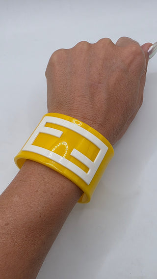 Fendi Yellow White Resin FF Logo Cuff Bracelet
