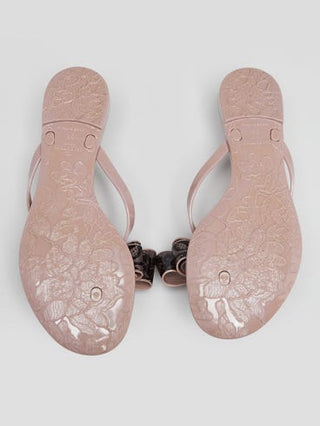 Valentino Beige Black Lace Print Bow Jelly Thong Sandals 38 sz