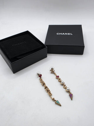 Chanel Gold-tone Faux Pearl & Enamel 'Coco Chanel' Drop Earrings