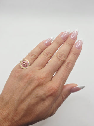 Christian Dior Crystal pink Resin CD Cocktail Ring 5.25 sz