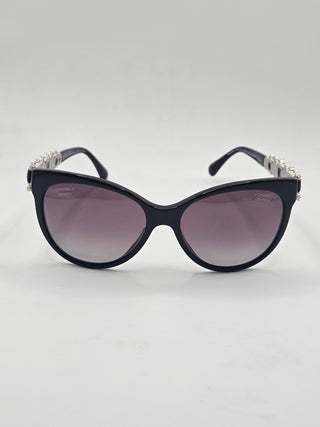 Chabel Burgundy Black Interlocking CC Logo Cat-Eye Sunglasses