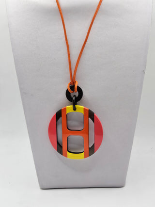 Hermès Red Multicolor H Equipe Pendant Necklace