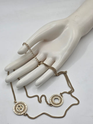 Chanel Gold-tone Faux Pearl Strass Interlocking CC Pendant Necklace