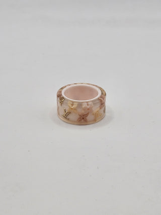 Louis Vuitton Pink Ivory Resin LV Charm Farandole Ring 6 sz