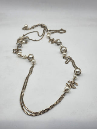 Chanel Faux Pearl CC Station Double Strand Necklace