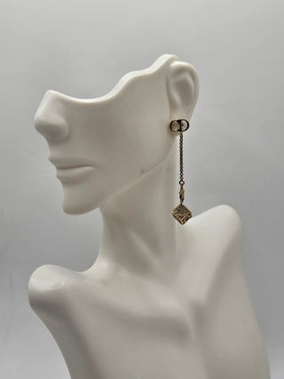 Christian Dior Gold-tone Crystal Star Dice Drop Earrings