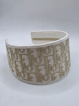 Christian Dior Beige gold Logo patterned canvas wide headband