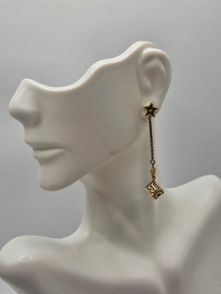 Christian Dior Gold-tone Crystal Star Dice Drop Earrings