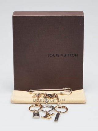 Louis Vuitton Goldtone and Silvertone Safety Pin LV Lock Heart Brooch