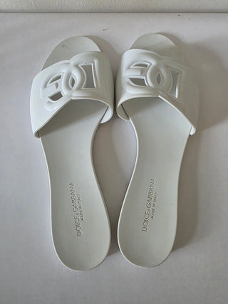 Dolce & Gabbana White DG Logo Rubber Slides 41 sz