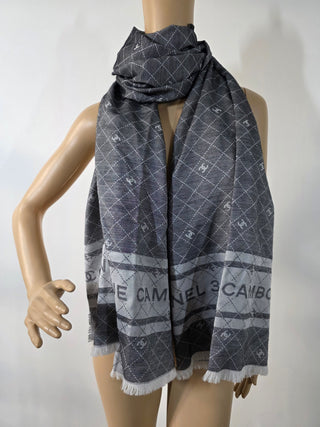 Chanel Grey 2024 Interlocking CC Logo Shawl