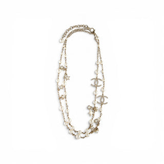 Chanel Gold-tone Faux Pearl Strass Interlocking CC Logo Long Station