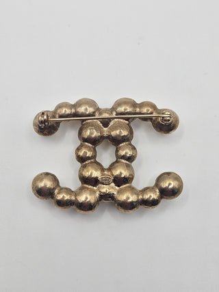 Chanel Gold-tone Faux Pearl Bubbles Interlocking CC Logo Brooch