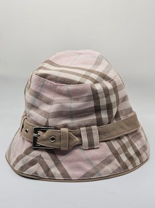 Burberry London Pink Beige Nova Check Plaid Print Canvas Bucket Hat