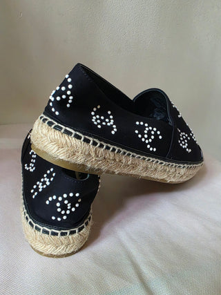 Chanel Black 2022 Interlocking CC Logo Espadrilles 42 sz