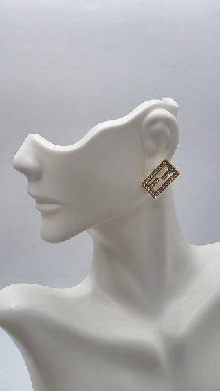 Fendi Gold-tone FF Crystal Baguette Stud Earrings