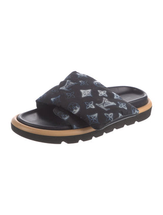 Louis Vuitton Black Blue LV Monogram Slides 40 sz