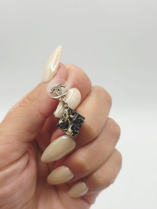 Chanel Gold-tone Black Resin Interlocking CC Drop Earrings