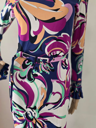 Emilio Pucci Multicolor Printed Knee-Length Long-sleeved Dress S sz