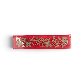 Louis Vuitton Red Gold-tone LV Monogram Inclusion Acrylic Barrette
