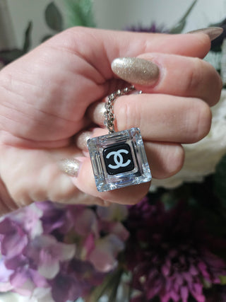 Chanel Black resin Crystal Interlocking CC Cube Pendant Necklace