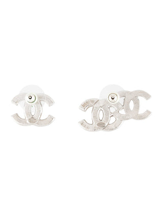 Chanel Silver-tone Strass CC Stud Earrings