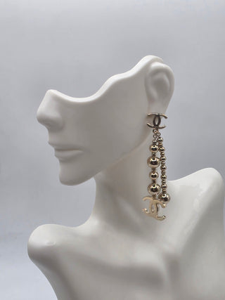 Chanel Gold-tone Interlocking CC Ball Drop Earrings