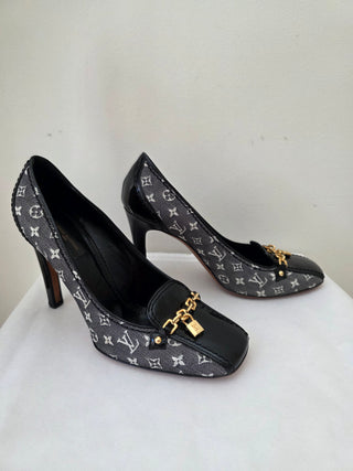 Louis Vuitton Blue Canvas LV Monogram Printed Pumps 39 sz