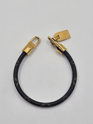 Louis Vuitton Brown Leather LV Monogram Luck It charm Bracelet