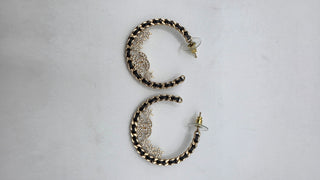 Chanel Gold-tone 2023 Strass Leather Interlocking CC Hoop Earrings