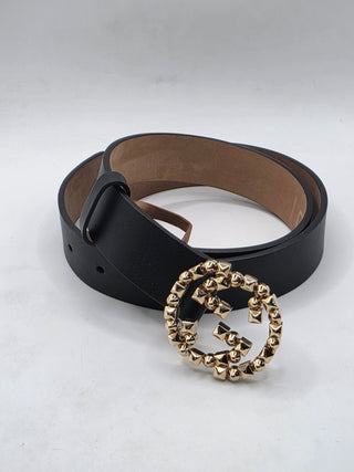 Gucci Black Leather Gold-tone GG Buckle Belt XS sz