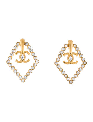 Chanel Gold-tone 2023 Strass Interlocking CC Drop Earrings