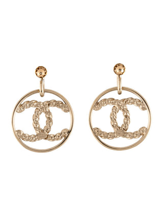 Chanel Gold-tone Strass Interlocking CC Drop Earrings