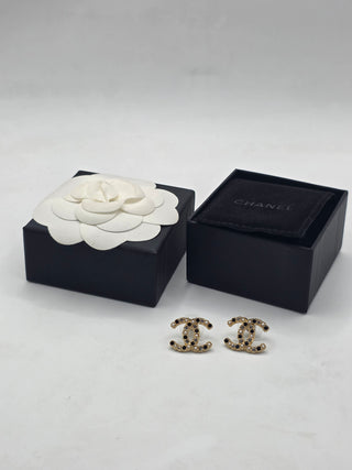 Chanel Gold-tone 2020 Faux Pearl Strass Interlocking CC Stud Earrings