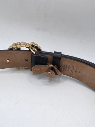Gucci Black Leather Gold-tone GG Buckle Belt XS sz