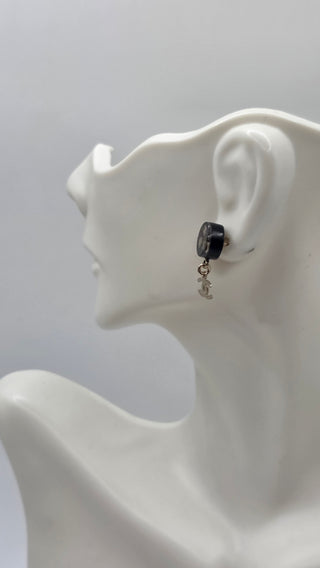 Chanel Gold-tone Black Resin Glitter CC Drop Earrings