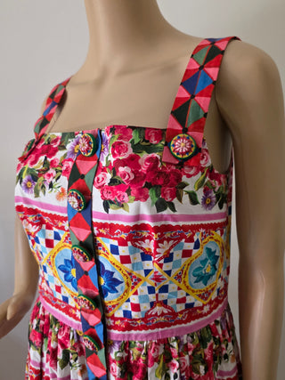 Dolce & Gabbana Red Floral Print Knee-Length Dress M US8 IT44