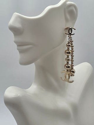 Chanel Gold-tone Interlocking CC Ball Drop Earrings