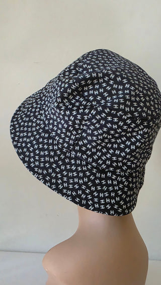 Chanel Black white Interlocking CC Nylon Bucket Hat S sz