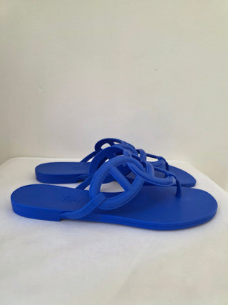 Hermès Blue Egerie Chaîne d'Ancre Insignia Slides 39 sz