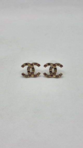 Chanel 2020 Faux Pearl Strass Interlocking CC Stud Earrings