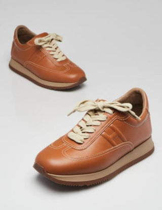 HERMES Brown Leather Quick H Low Top Sneakers 36 sz