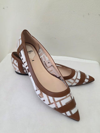 Fendi Brown White Zucca FF Logo PVC Ballet Flats 36 sz