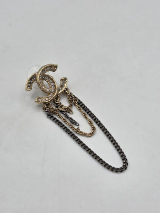 Chanel Gold-tone Strass Interlocking CC Chain Drop Earrings