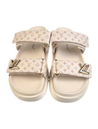 Louis Vuitton Beige Gold Signature LV Logo Sandals 38.5 sz