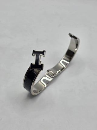 Hermes Black Enamel Palladium Plated Clic-H Narrow PM Bracelet