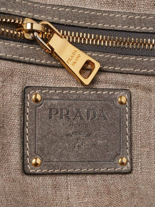 PRADA Blue Denim Logo Print Shopping Tote Bag