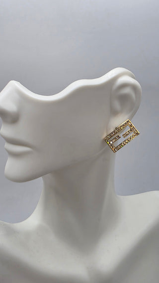 Fendi Gold-tone FF Crystal Baguette Stud Earrings