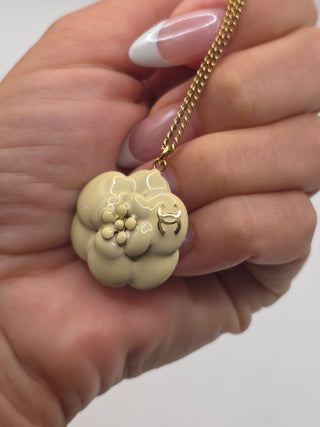 Chanel Gold-tone White Enamel Camelia CC Pendant Necklace