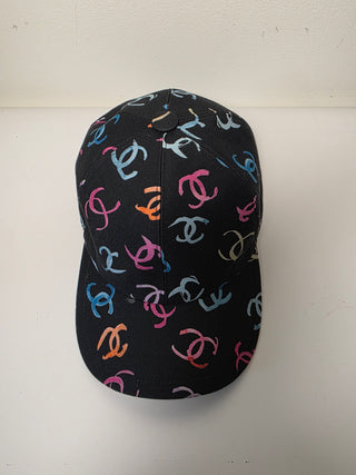 Chanel Black multicolor Interlocking CC Printed Baseball Cap